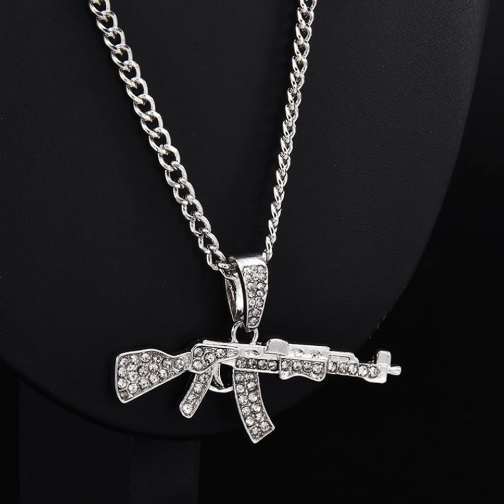 Fashion Gun Pendant Crystal  Necklaces Choker For Men 2023 Rhinestone Chain Necklace Women Punk Hip Hop Jewelry Gift view 2