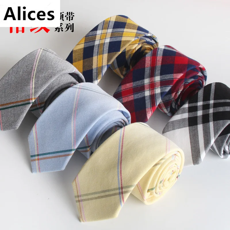 

Men's Plaid Pattern Korean Cotton Tie Male 6cm Casual Fashion Narrow Version Japanese College Style Female Tie Tide Spot