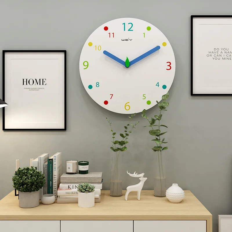 

Colorful Kid Wall Clock 12 Inch Silent Non-Ticking Quality Quartz Battery Operated Wall Clocks Living Room Decoration Mute Clock