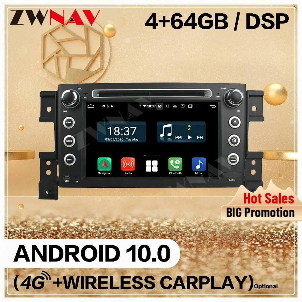 4+128G Carplay 2 Din For Suzuki Grand Vitara 2005 2006 2007 2008 2009 2010 2011 2012 Android 10 Player Audio Radio GPS Navi Unit