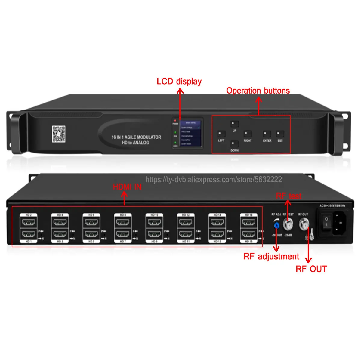 16-kabel kanałowy TV podwójny modulator analogowy, HDMI do RF, wyjście fabryczne