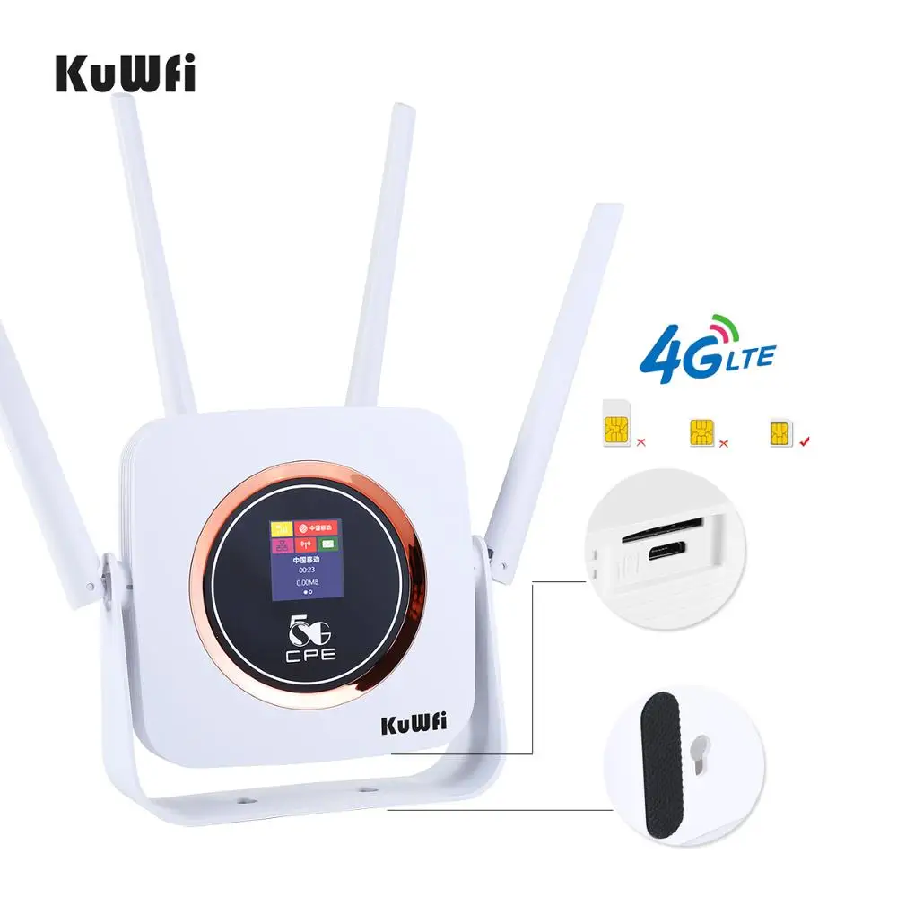 KuWFi 4G Router Cat6 300Mbps Unlocked Wireless CPE Router 4G LTE SIM Wifi Router With SIM Card Slot &RJ45 Lan Port