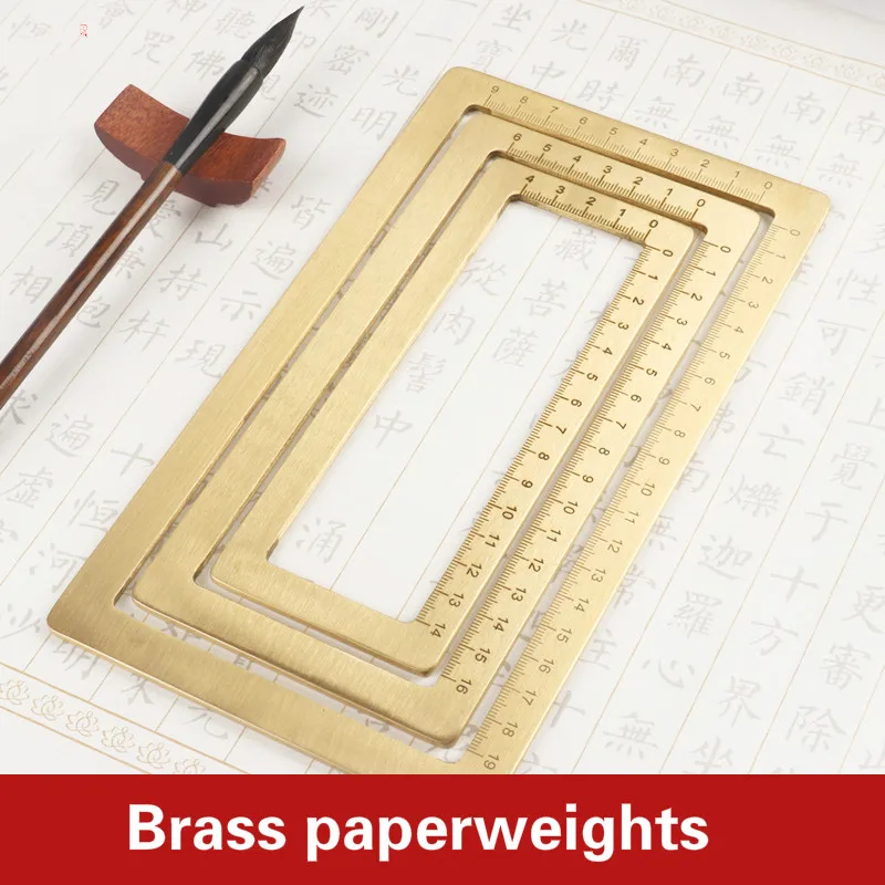 3pcs/set Brass Paperweights Metal Calligraphy Ruler Paper Weight with Scale Chinese Brush Pen Painting Paper Pressing Prop Papel