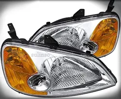 Sulinso For 2001-2003 Honda CIVIC Chrome Headlights Pair Clear Lens Head Lamp Left+Right