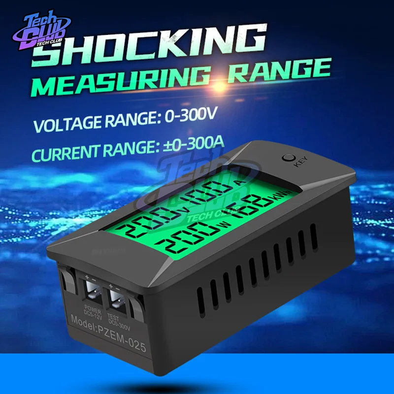 DC 0-300V 300A Voltmeter Ammeter Car Battery Tester KWH Electricity Energy Voltage Power Meter Monitor 12v 24v 48v 96v + Shunt