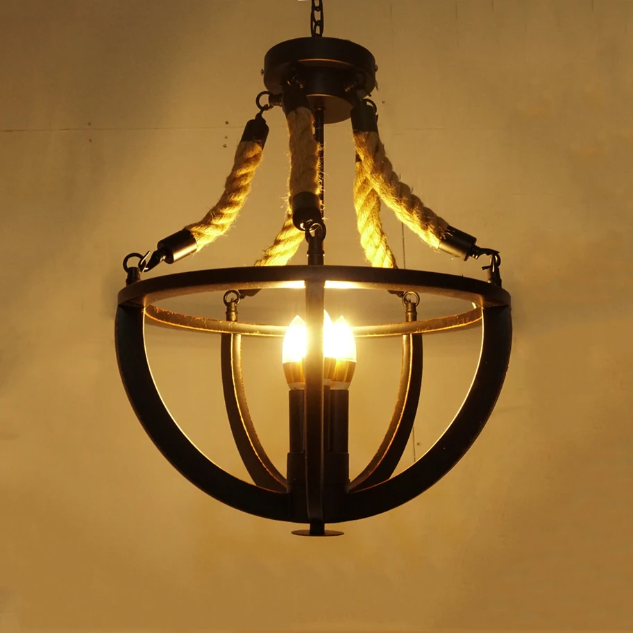 

Vintage Retro Chandelier Restaurant Cafe Living Room Bar Clothing Milk Tea Salon Hotel Droplight Creative Hemp Rope Pendant Lamp