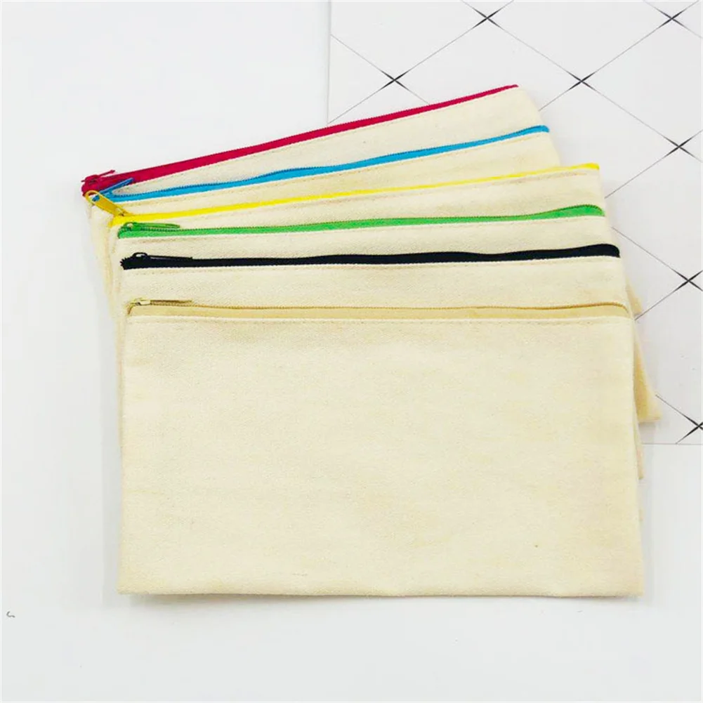 5PCS Canvas Zipper Pouch Bag Pencil Case Blank DIY Craft School Pen File Holder Sublimation Travel Toiletry Makeup Storage Bag