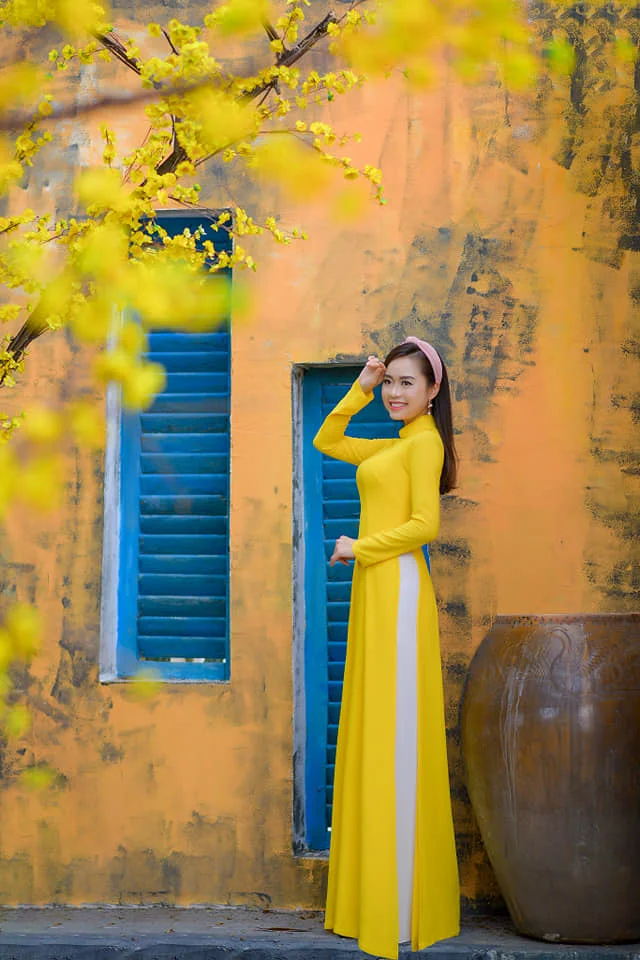 

yellow aodai vietnam clothing cheongsam aodai vietnam dress vietnamese traditional cheongsam dress 2 pcs show clothing