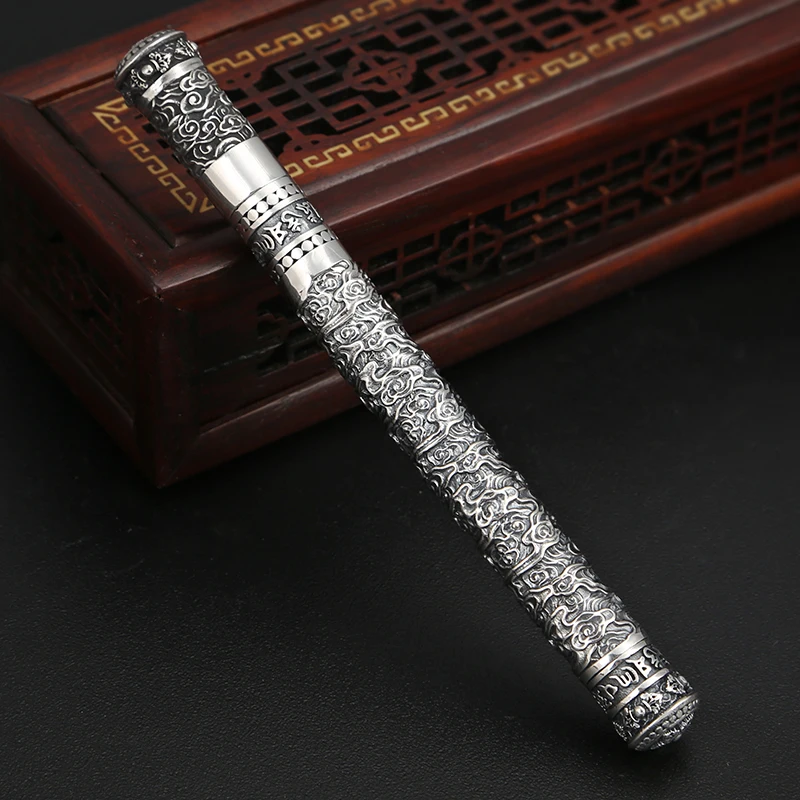 

CMAJOR 925 Sterling Silver Chinese Ancient lucky cloud Patterned Ballpoint Pen Pendant Necklace Handmade Thai Jewelry Wholesale