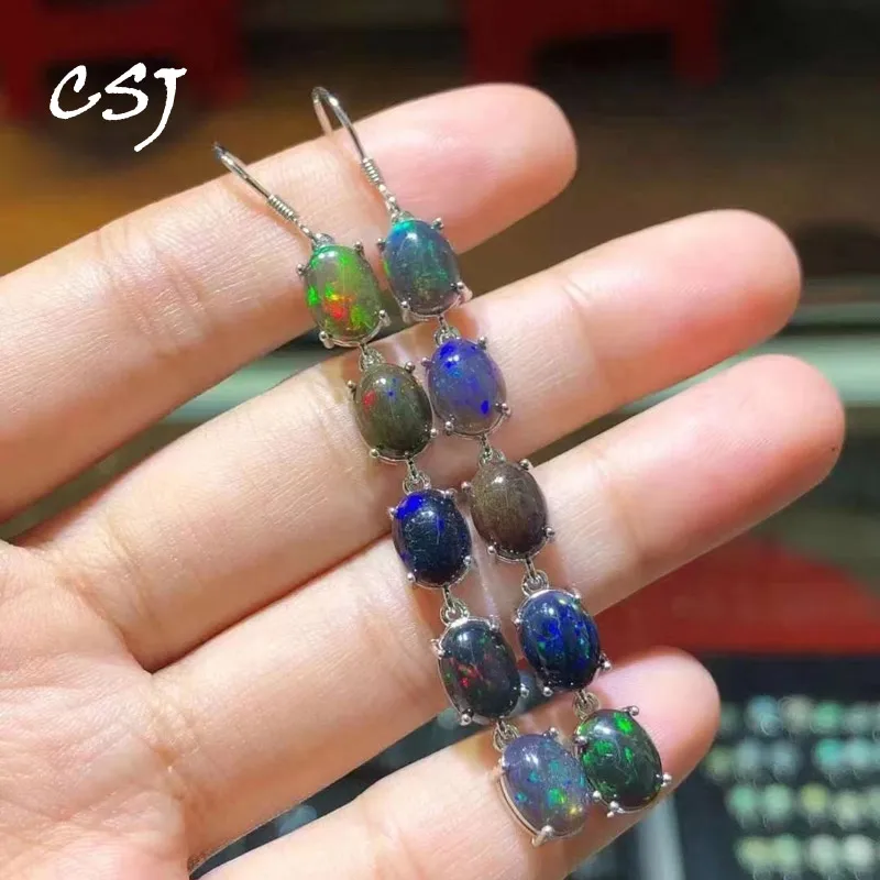 

CSJ Real Natural Opal Dangle Earrings 925 Sterling Silver, Ethiopia Opal Gemstone 5*7/6*8mm Jewelry for Women Party Gift