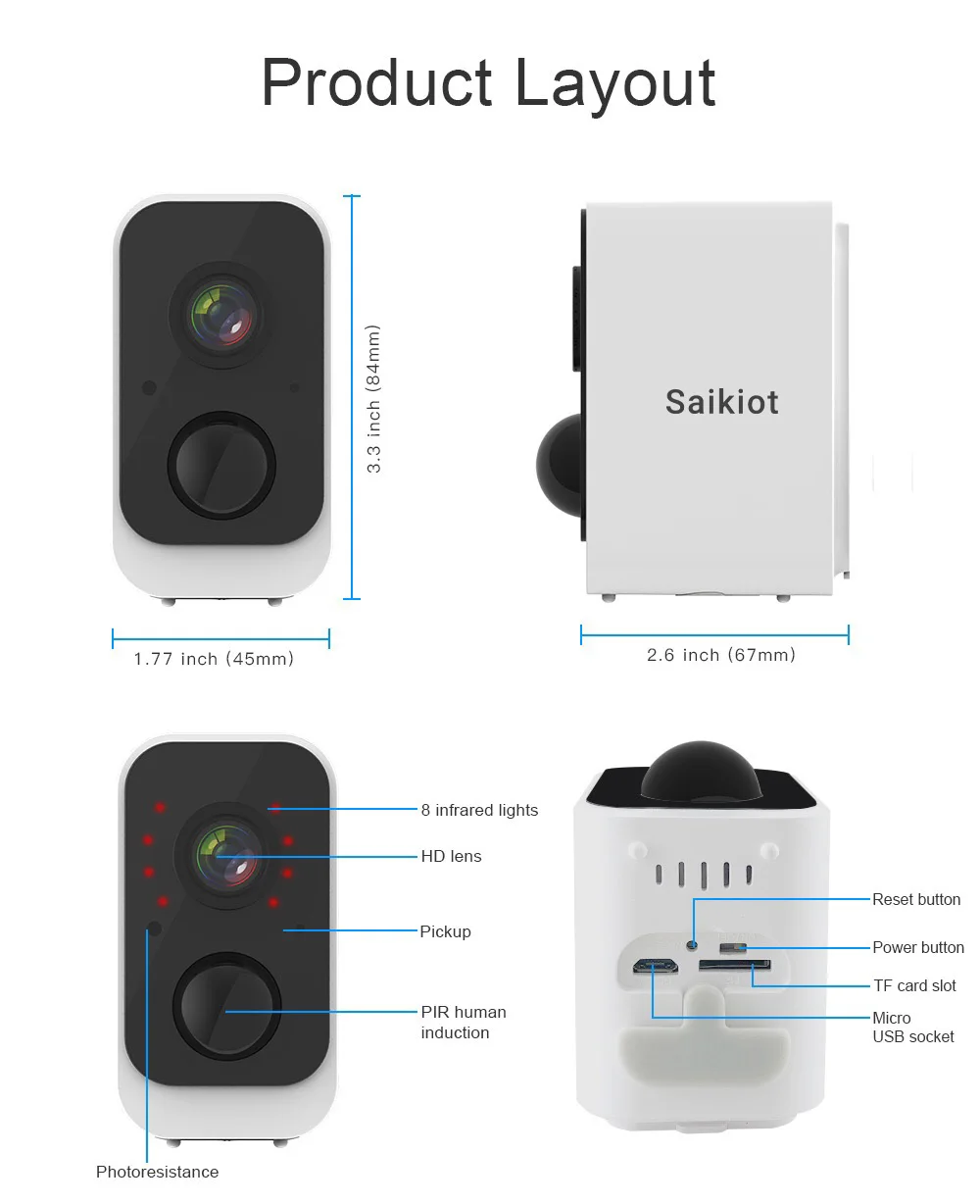 Saikiot Tuya Smart 2MP 1080P WIFI Battery Camera Two Way Audio PIR Motion Detect Camera