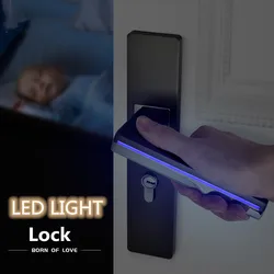 Maniglie per porte a luce LED per porte interne Set di leve per porta con rosetta e piastra in lega di zinco Serratura di passaggio in legno per bagno camera da letto