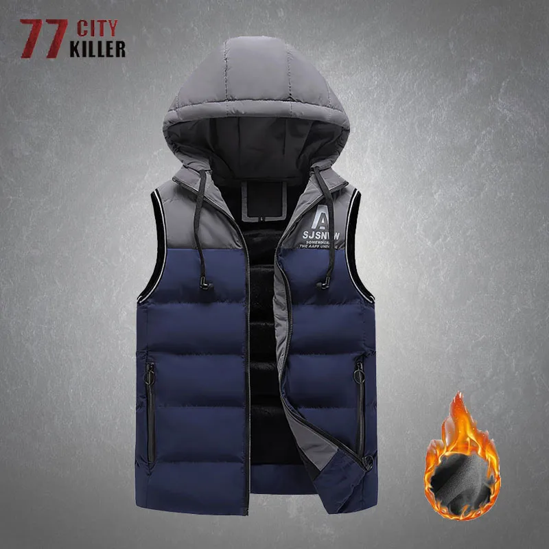 Winter Fleece Thick Warm Detachable Hooded Vest Jacket Men Fashion Patchwork Casual Loose Zipper Parkas Waistcoat Male Chaquetas