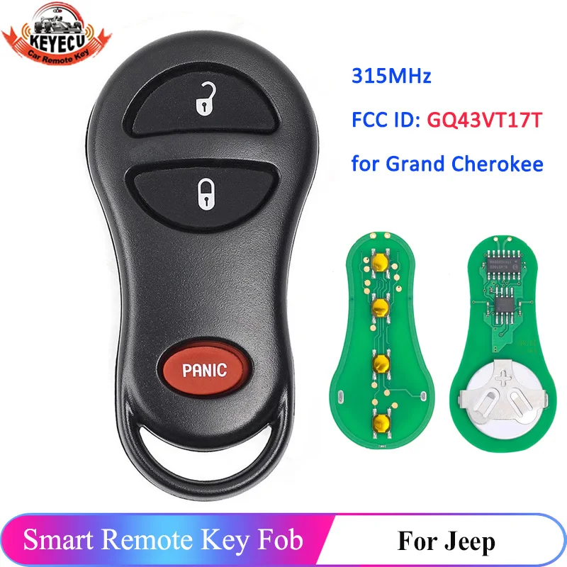 KEYECU 3 botones 315MHz FCC ID: GQ43VT17T para Jeep Grand Cherokee 1998 1999 2000 2001 2002 2003 2004 Fob remoto coche llave inteligente Fob