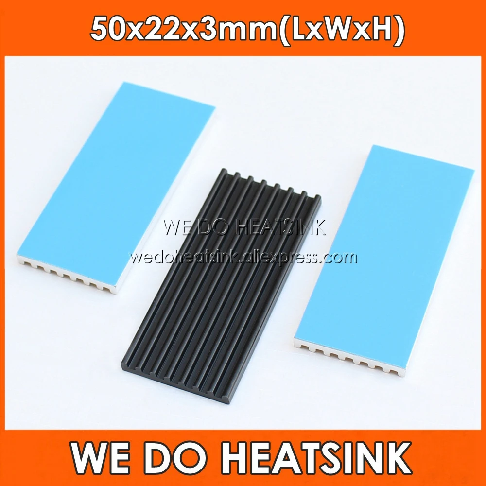 

WE DO HEATSINK Silver / Black 50mm x 22mm x 3mm Aluminum Heatsinks IC Radiator 50x22x3mm With Blue Thermal Tape Applied