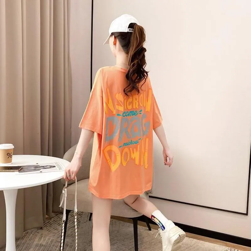 ZuoLunOuBa 2021 Summer Fashion New High Quality Orange Women T Shirt Printed Graffiti Harajuku Letters Nsicow Tees Tops Female