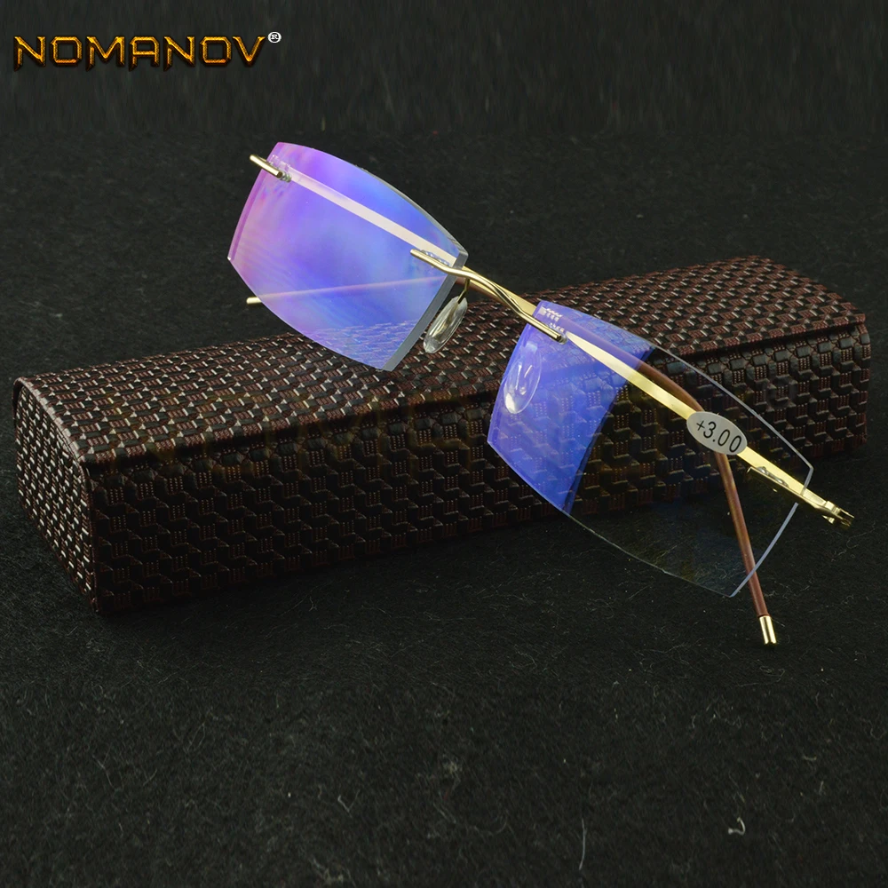 Titanium Frame Ultra Light Memory Gold Frame Coating Lenses Men Women Rimless Reading Glasses +0.75 +1 +1.5 +1.75 +2 +2.25 To +4