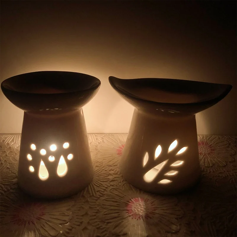 Retro Essential Oil Furnance Hollow Bamboo Shoot Lamp Candle Holder Home Decor Ceramic Bedroom Aroma Burner Help for Sleeping