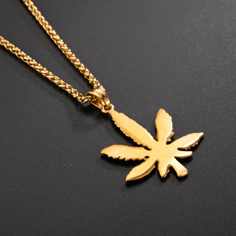 Maple Leaf Necklace Hemp Tree Leaf Pendant Necklaces Stainless Steel Gold/Silver Charm Chain Necklace Jewelry For Women Men