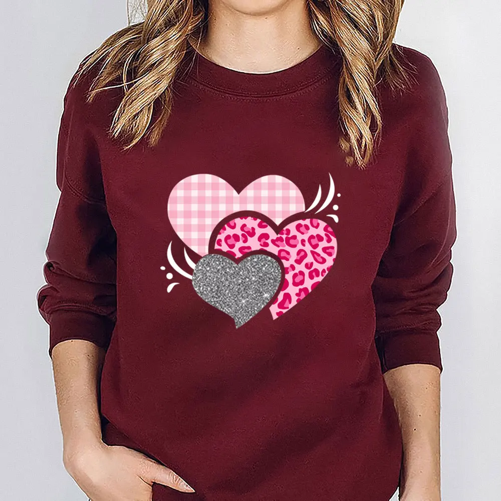 

Hearts Print New Arrival Valentine's Day Sweatshirt 100%Cotton Women Spring Funny Casual Long Sleeve Top Love Gift Holiday Top
