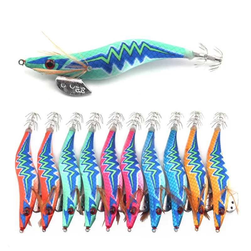 Mosodo 10pcs Egi Lures Squid Jig Sinking Fishing Lure 3.0# 3.5# Egging Tackle with Squid Hooks Octopus Luminous Shrimp Hard Bait