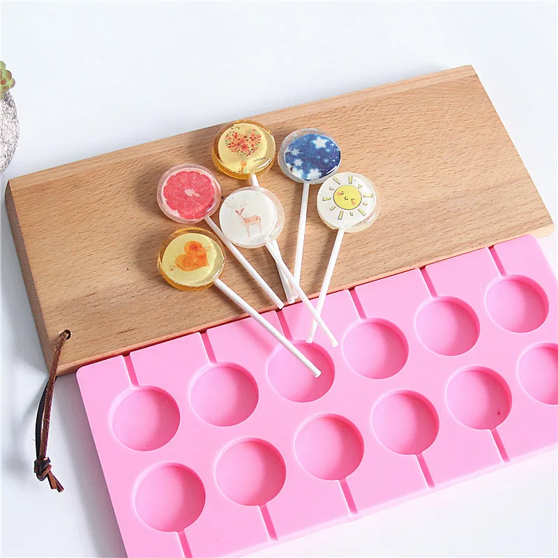 8/12 Cavity Lollipop Silicone Cake Mold Round Flower Variety Shape 3D Candy Cookies Chocolate Mould Baking Decorating Tools