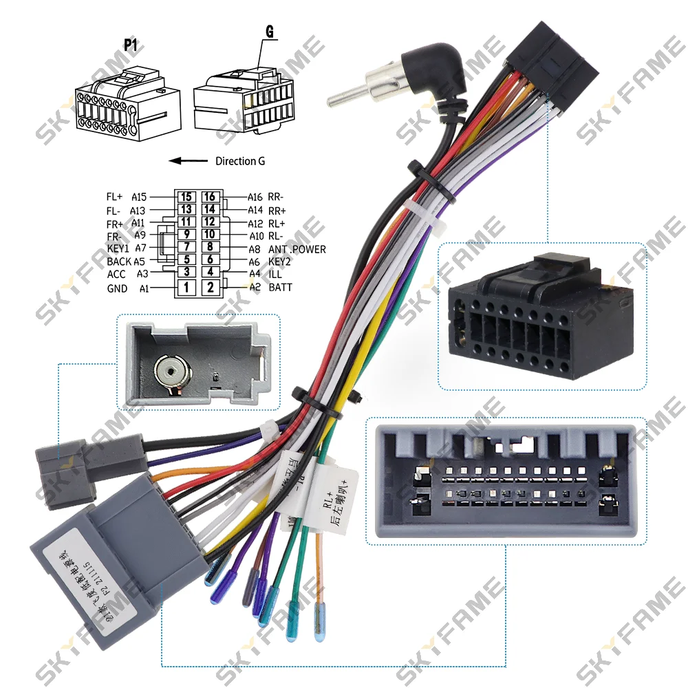 SKYFAME 16Pin Car Wiring Harness Adapter Adnroid Power Cable For Honda Fit