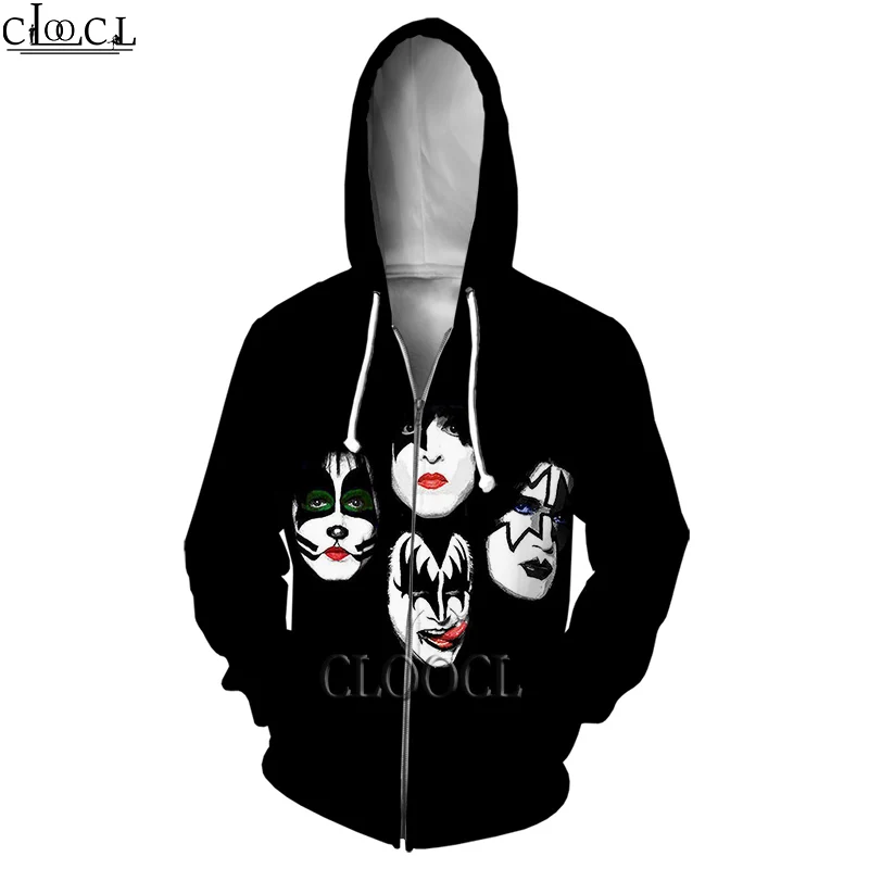 

CLOOCL Newest Popular Hip Hop Rock Metal Kiss Band Men Women 3D Print Fashion Harajuku Zipper Hoodies Casual Hoody Tops