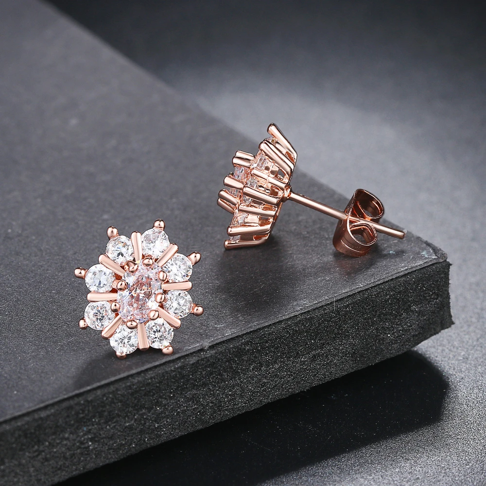 Top Quality Sunflower Rose Gold Color Stud Earrings Made with Genuine Austrian Crystal ZYE020 ZYE019 ZYE366