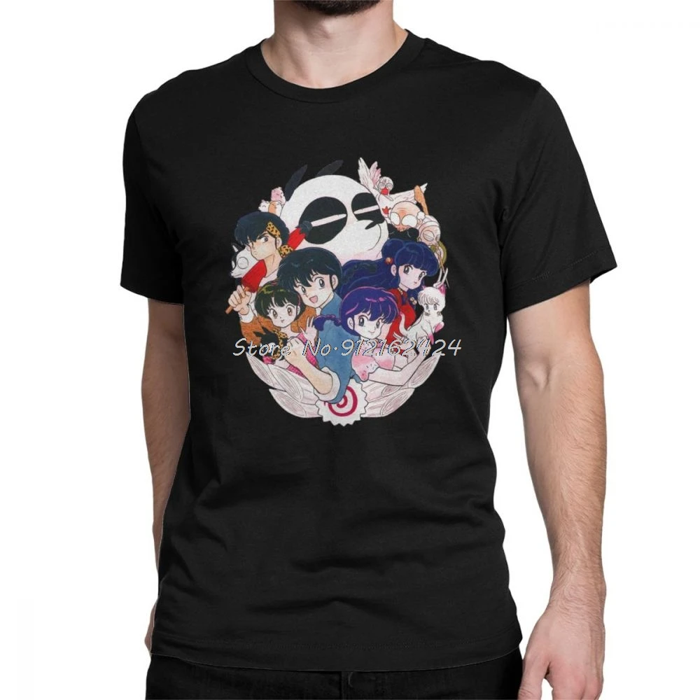 Men Ranma 12 T Shirts Anime Manga Akane P Chan Ryoga Martial Pig Cute Panda Pure Cotton Camiseta Tees New Arrival T-Shirts