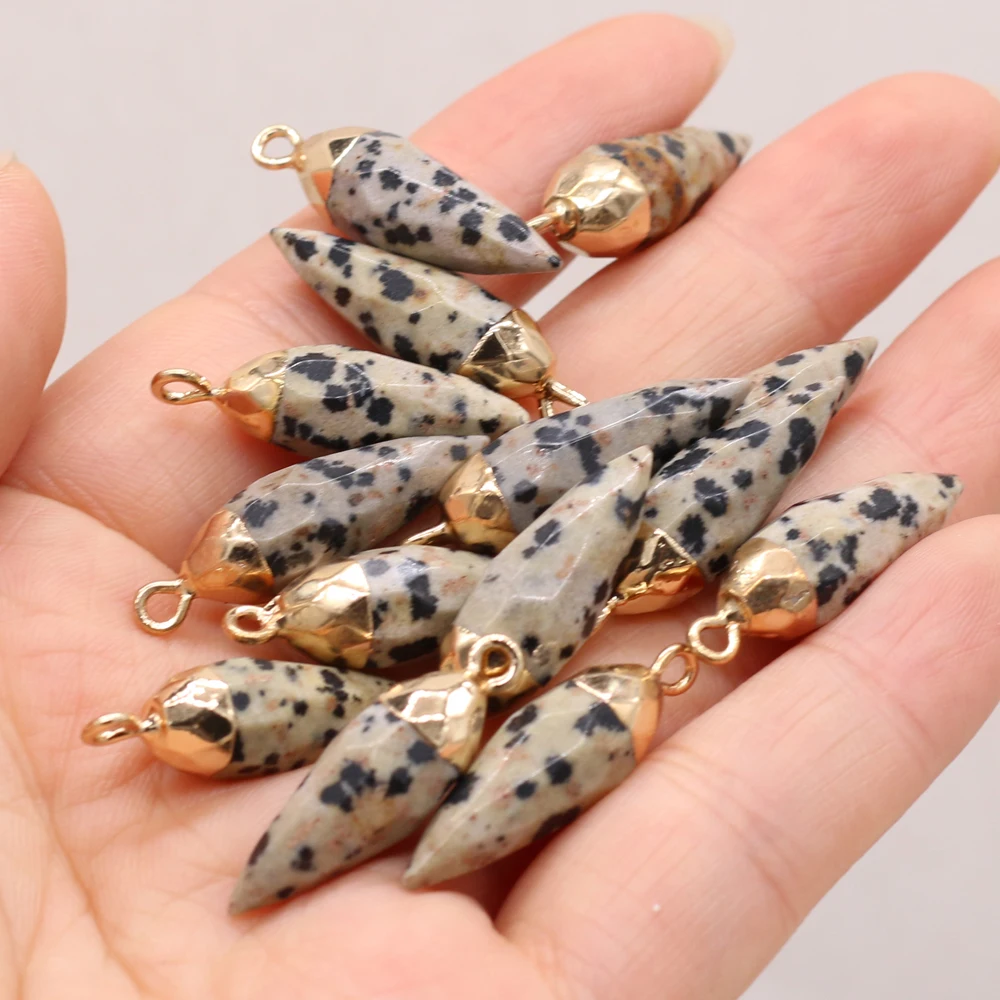 2pcs Natural Damation Jaspes Pendant Fine Bullet Shape Agates Stone Pendant Charms for Jewelry DIY Necklace Making 8x25mm