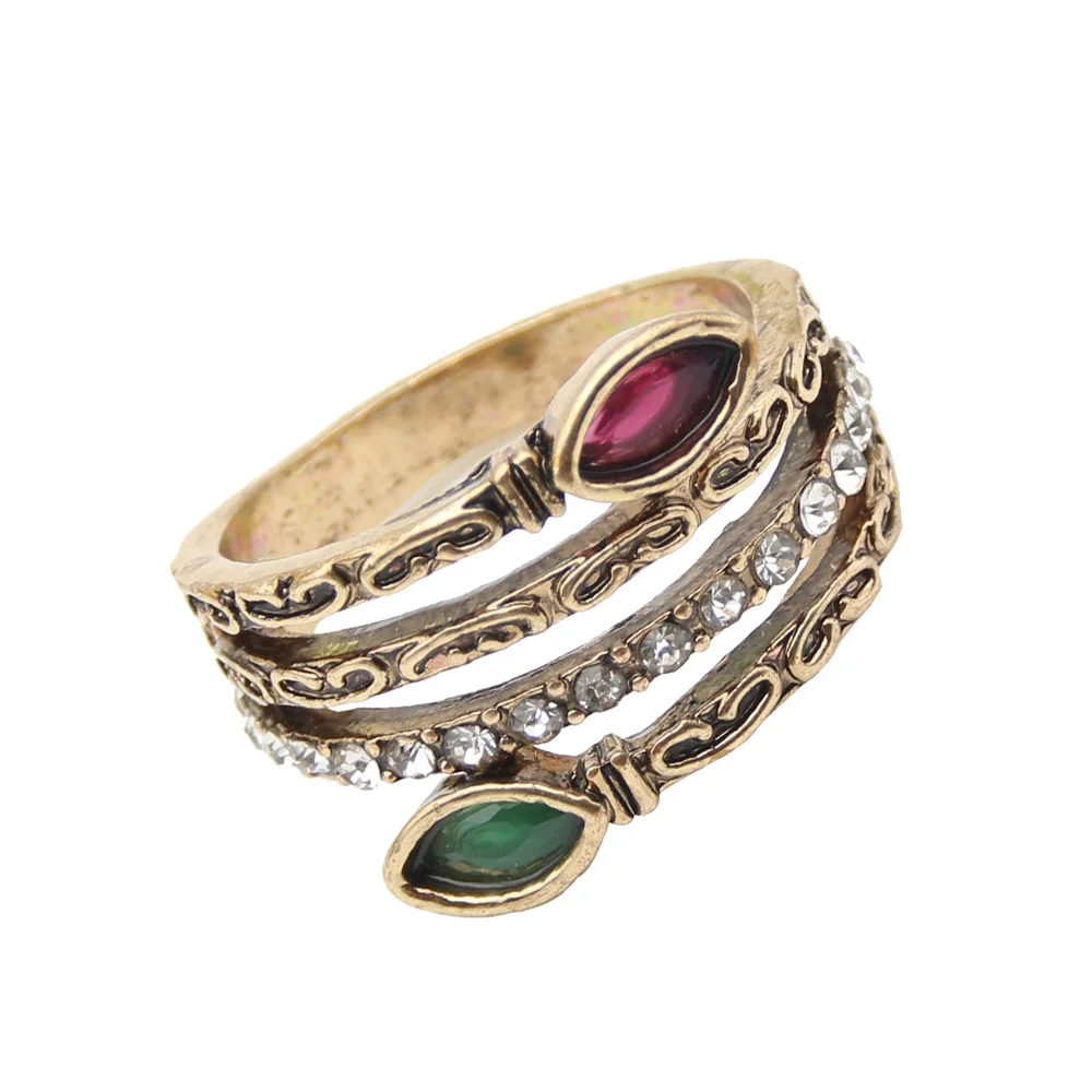 Sunspicems Retro Vintage Bohemia Ring For Women Antique Gold Color Resin Hollow Carve Snake Ring Indian Turkish Banquet Jewelry