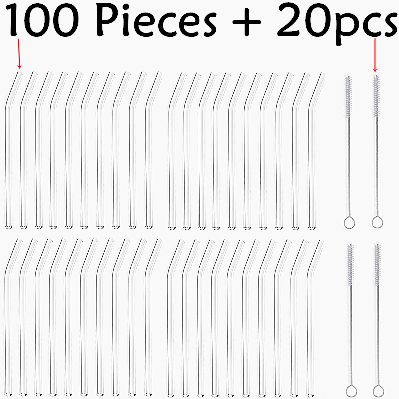 

100Pcs 20cm Reusable Drinking Glass Straws For Smoothies, Tea, Juice --10 Pack With 20Pcs Cleaning Brushs