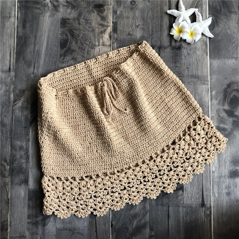 2020 nowy handmade crochet krótka spódniczka cover up sexy kobiety lato hole Bikini na plażę stroje kąpielowe strój kąpielowy spódnica spódnica