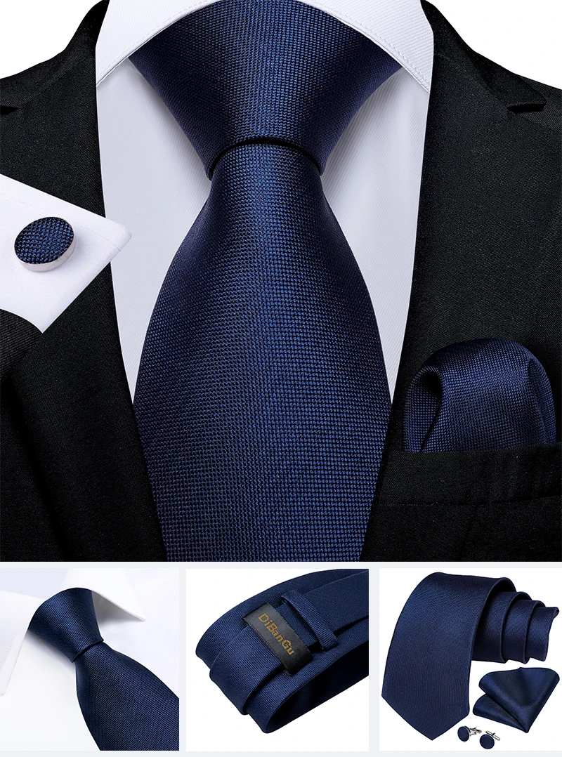 Klassische marineblaue Herrenkrawatte, gestreift, Paisley-Blumenmuster, Krawatten-Set mit Einstecktuch und Manschettenknöpfen, Business-Krawatten-Set, Geschenk für Männer – Detail 25