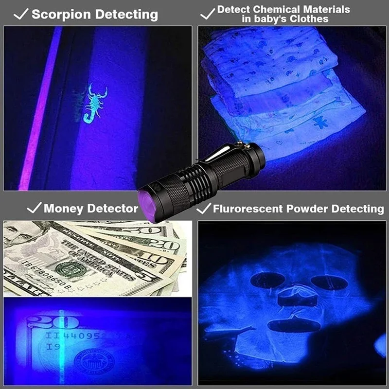 Purple Light 365/395 Nm UV Flashlight Handheld Portable Ultraviolet Detector Fluorescent Agent Detection Purple Lamp Flashlight