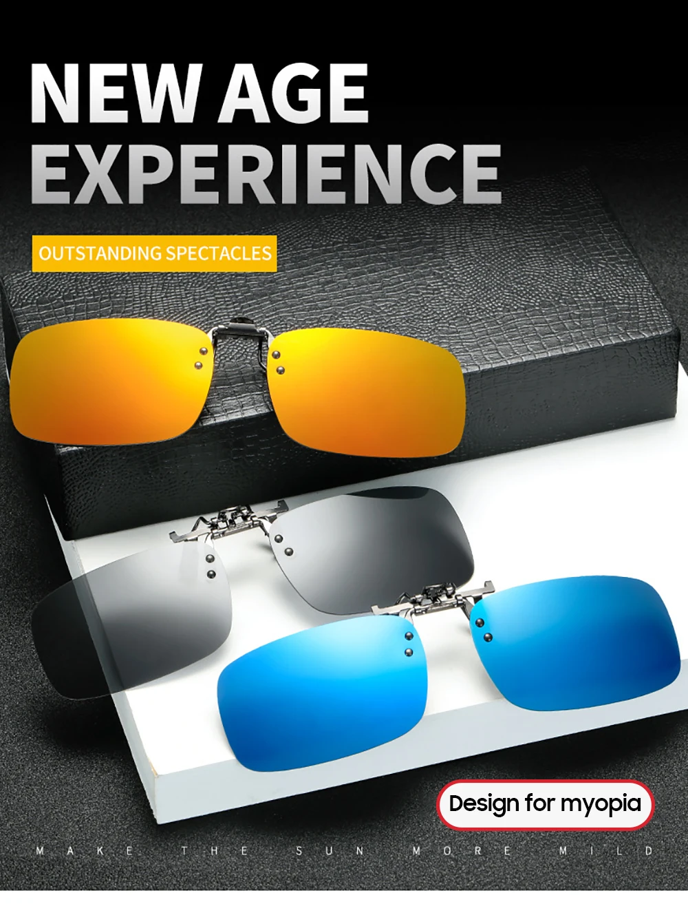 VIVIBEE Spiegel Blau Flip Up Clip auf Sonnenbrille Angeln Männer Quadratische Polarisierte Linse Metall Nachtsicht Fahren UV400 Frauen Gläser – Detail 1