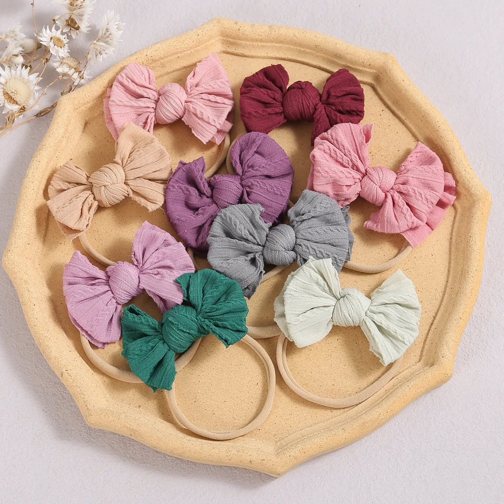 32pc/lot 2021 New 2.6inch Cable knit Bow Nylon Headband,Ribbed knot Bow Nylon Baby Turban Headband Kids Girls Hair Accessories