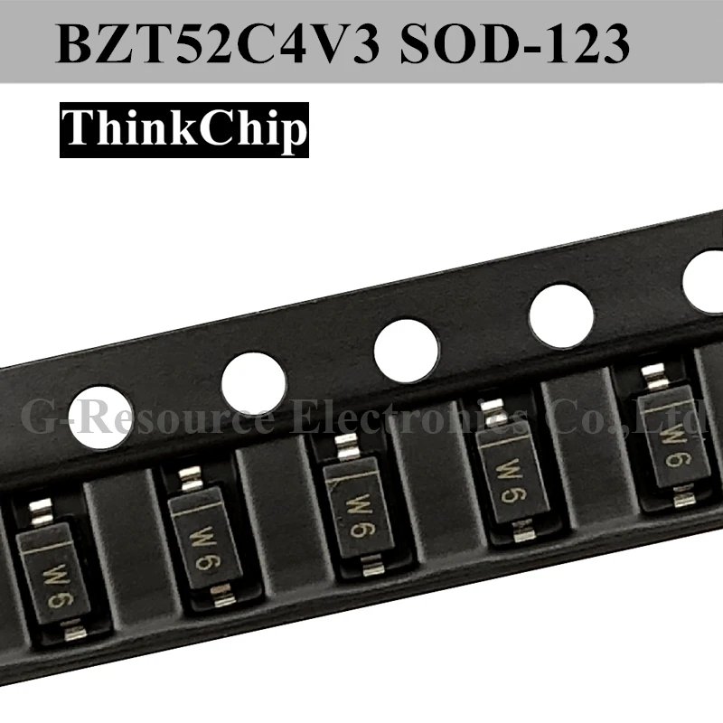 (100Pcs) BZT52C4V3 SOD-123 SMD 1206แรงดันไฟฟ้าStabilizedไดโอดDiode 4.3V (เครื่องหมายW6)