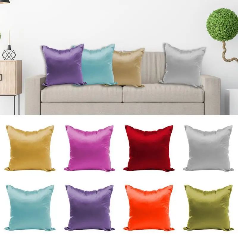 

27 MultiColors Square Throw Pillowcase Silky Satin Cotton Linen Cushion Pillow Cases Cover Home Textile poszewki na poduszki