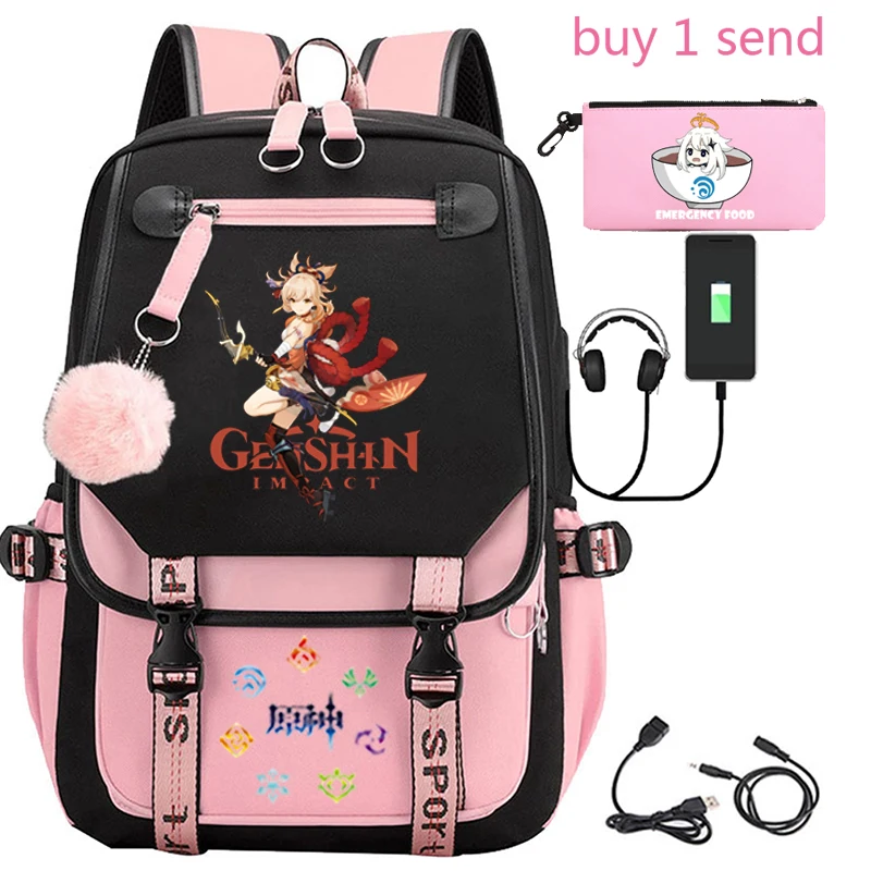 

2022 Fit Girls USB Pink Fashion Genshin Impact Nylon Bag Youth Academy Backpack