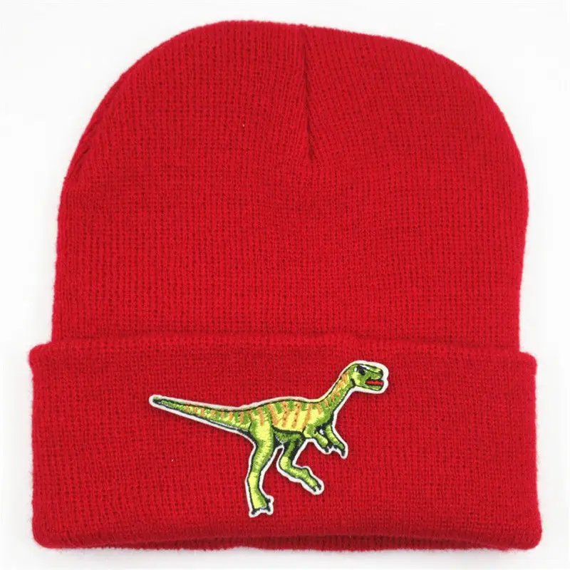 Cotton Dinosaur Embroidery Thicken Knitted Hat Winter Warm Hat Skullies Cap Beanie Hat for Men and Women 92