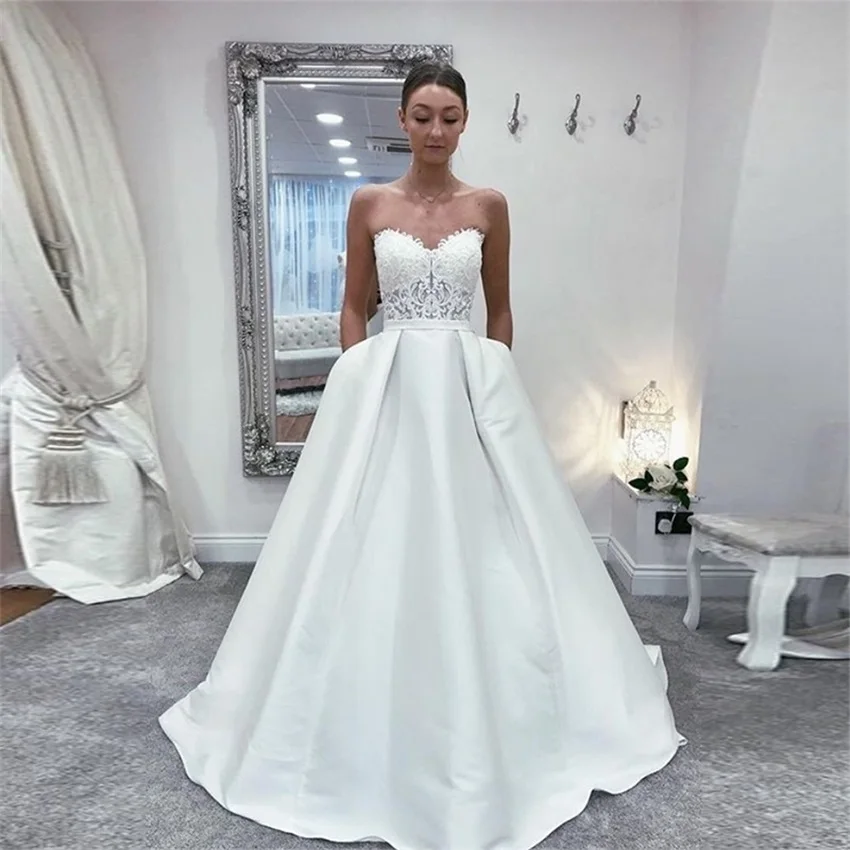 Abito da sposa a trapezio principessa semplice scollo a cuore Appliques abito da sposa con tasche 2022 nuovo elegante Vestido De Noiva