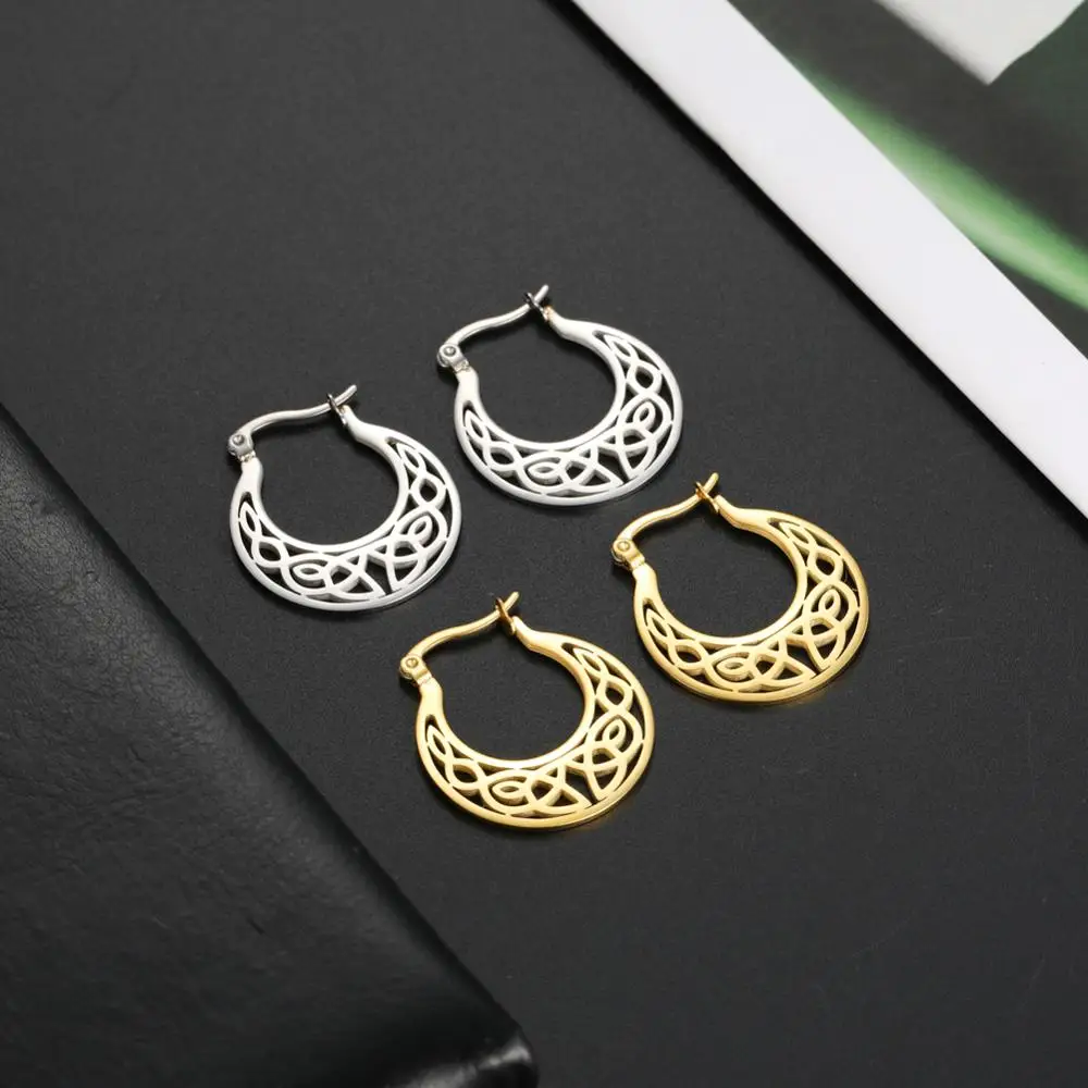 Skyrim Irish Knot Vintage Earrings for Women Girls Stainless Steel Gold Color Round Circle Hoop Earring Fashion Jewelry 2025