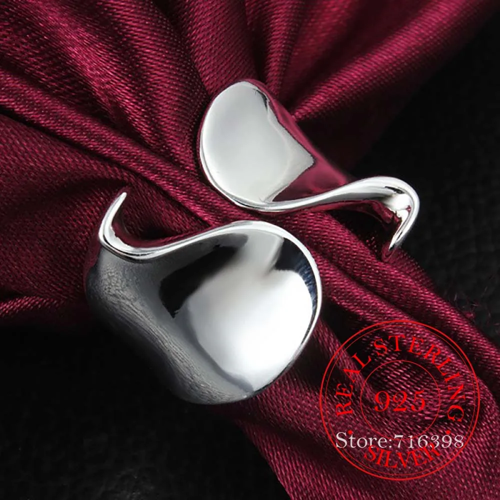 925 Sterling Silver Unikalny design Gładki pierścionek dla kobiet Biżuteria Piękny palec Regulowany otwarty pierścionek na prezent urodzinowy — zdjęcie 4