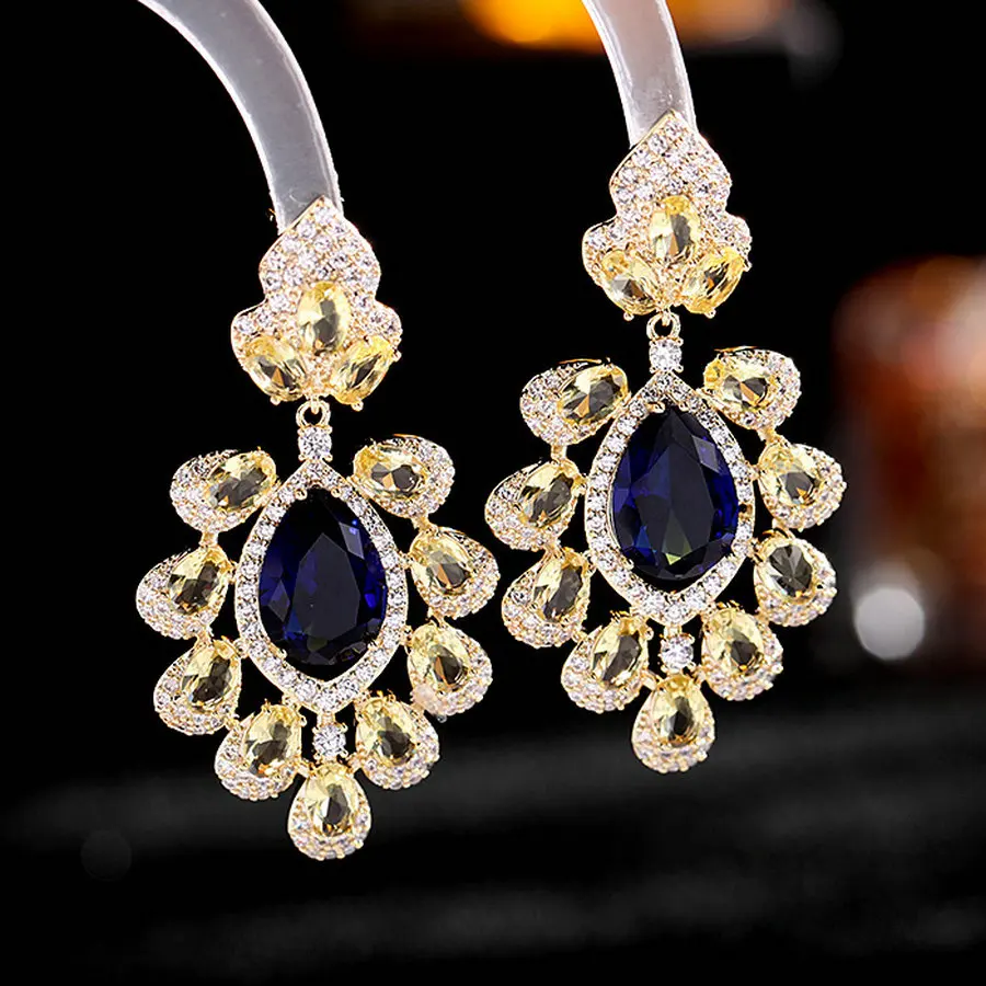 1 Pair Fully-Jewelled CZ Flower Drop Earrings Sexy Luxury Earrings for Women Party Ear Accessories New Arrival