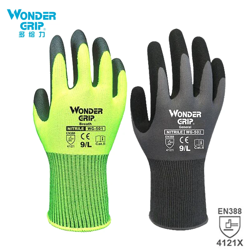 

Wonder Grip Construction Gloves Plumber Red Nylon Shell Black Nitrile Sandy Coating Work Safety Gloves Men Work Gloves