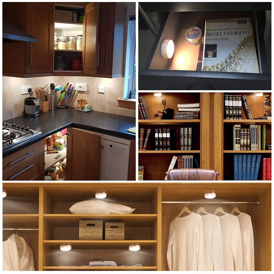 Wireless Dual Color LED Night Light Puck Light with Remote Control Dimmable Touch Sensor for Cabinet Closet Kitchen Lighti