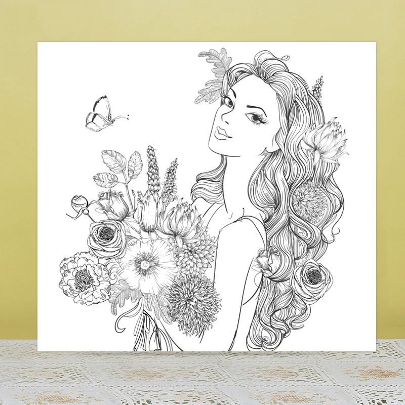 AZSG Mature Woman Flowers Clear Stamps/Seals For DIY Scrapbooking/Card Making/Album Decorative Silicone Stamp Crafts