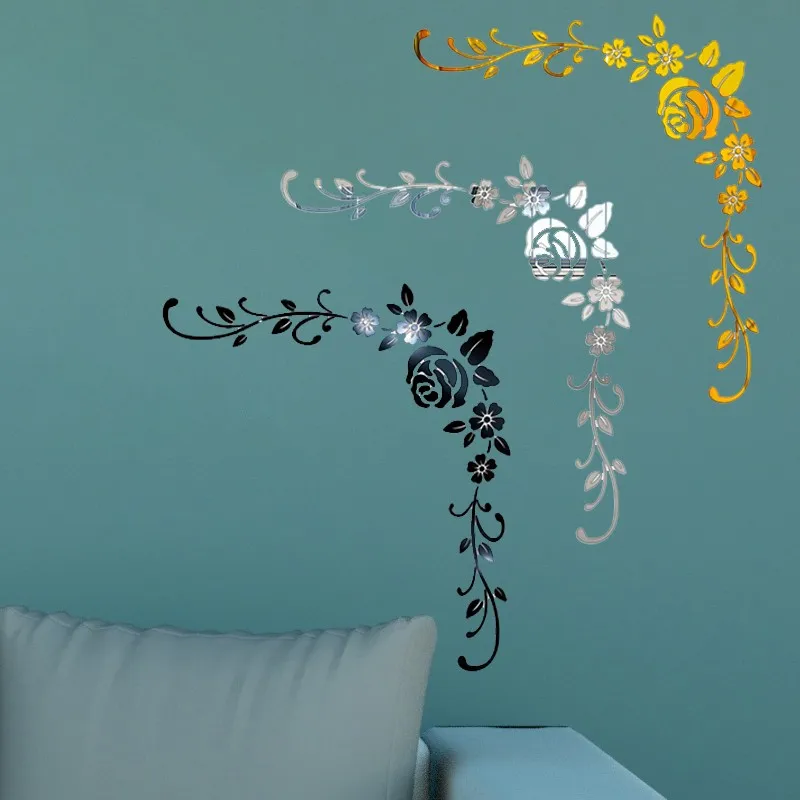 3D Diy Flower Shape Acrylic Wall Sticker Modern Mirror Stickers Decoration DIY Art Mural Livingroom Home Decor